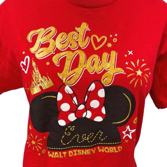 Disney Red Best Day Ever Minnie Mouse Graphic Short Sleeve Tee T-Shirt Top XL - Picture 2 of 4
